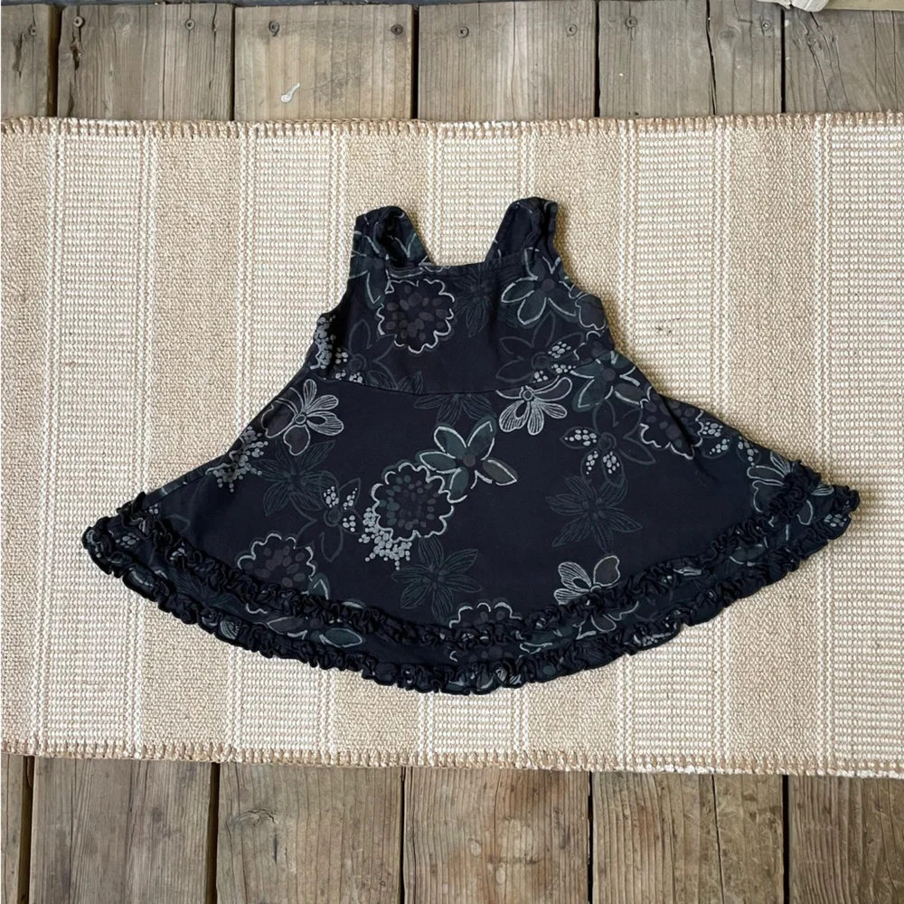 fresh produce Black Floral Ruffle Hem Girls Sundress 100% Cotton Sz 6 Months 6M